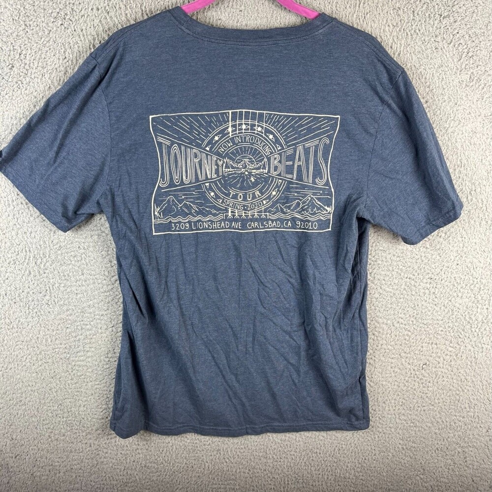 PRANA  T Shirt Men L  Blue Journey Beats  Double Sided Outdoors Hiking